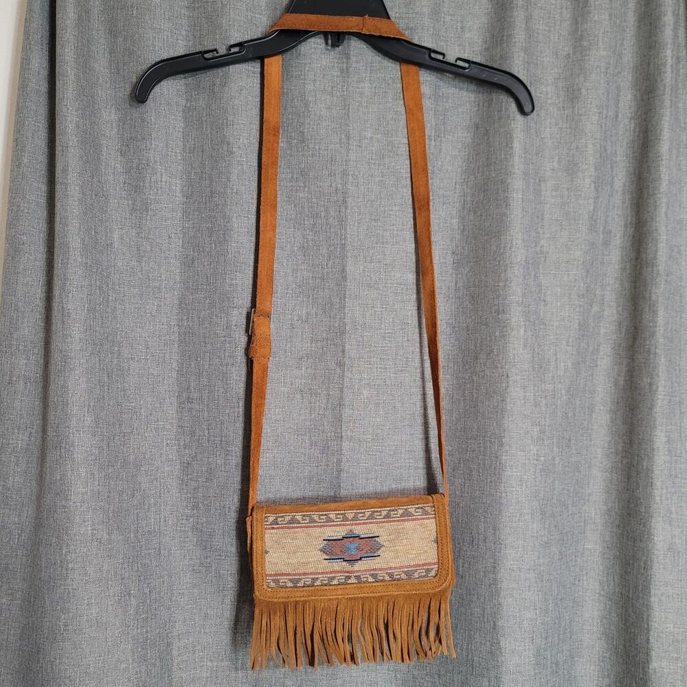 Minnetonka Suede Tan and Brown Fringe Crossbody Bag